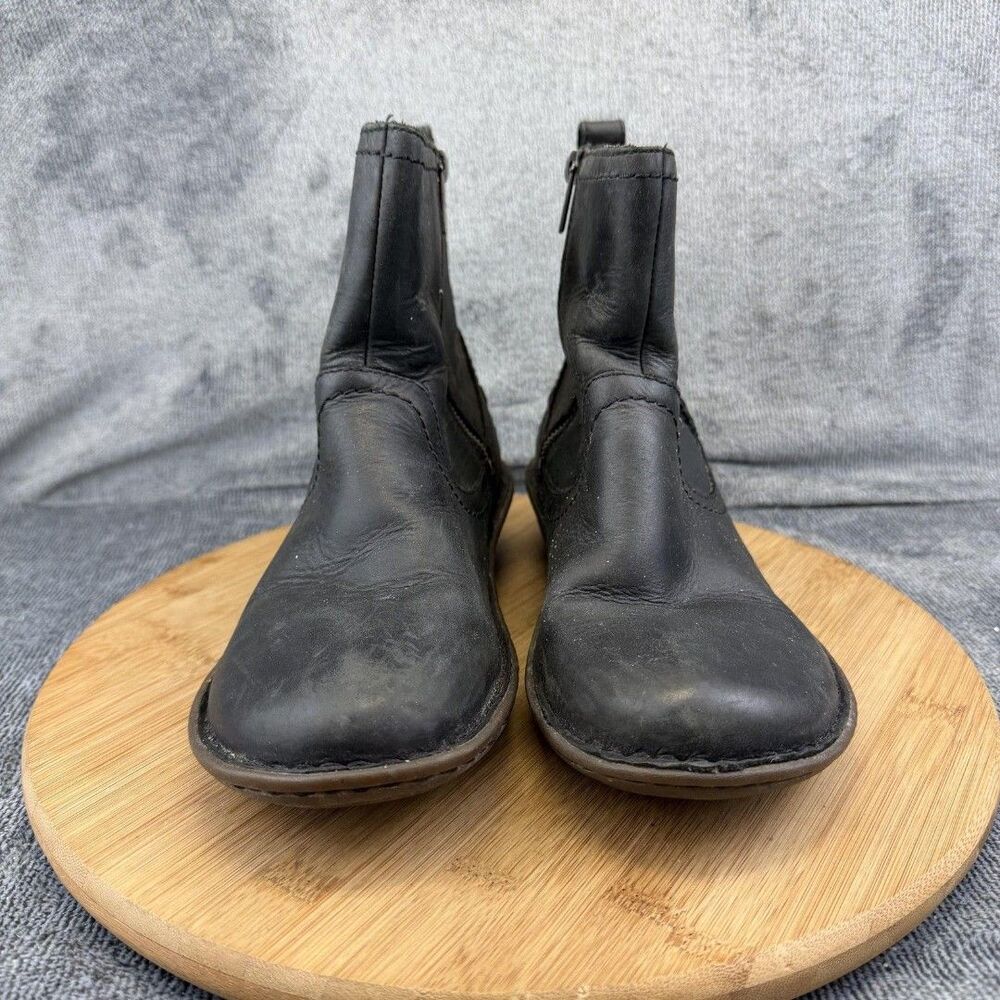 UGG Boots Womens Size 8 Black Leather Shearling Lined Ankle Zip Booties 1004177 - Picture 2 of 9